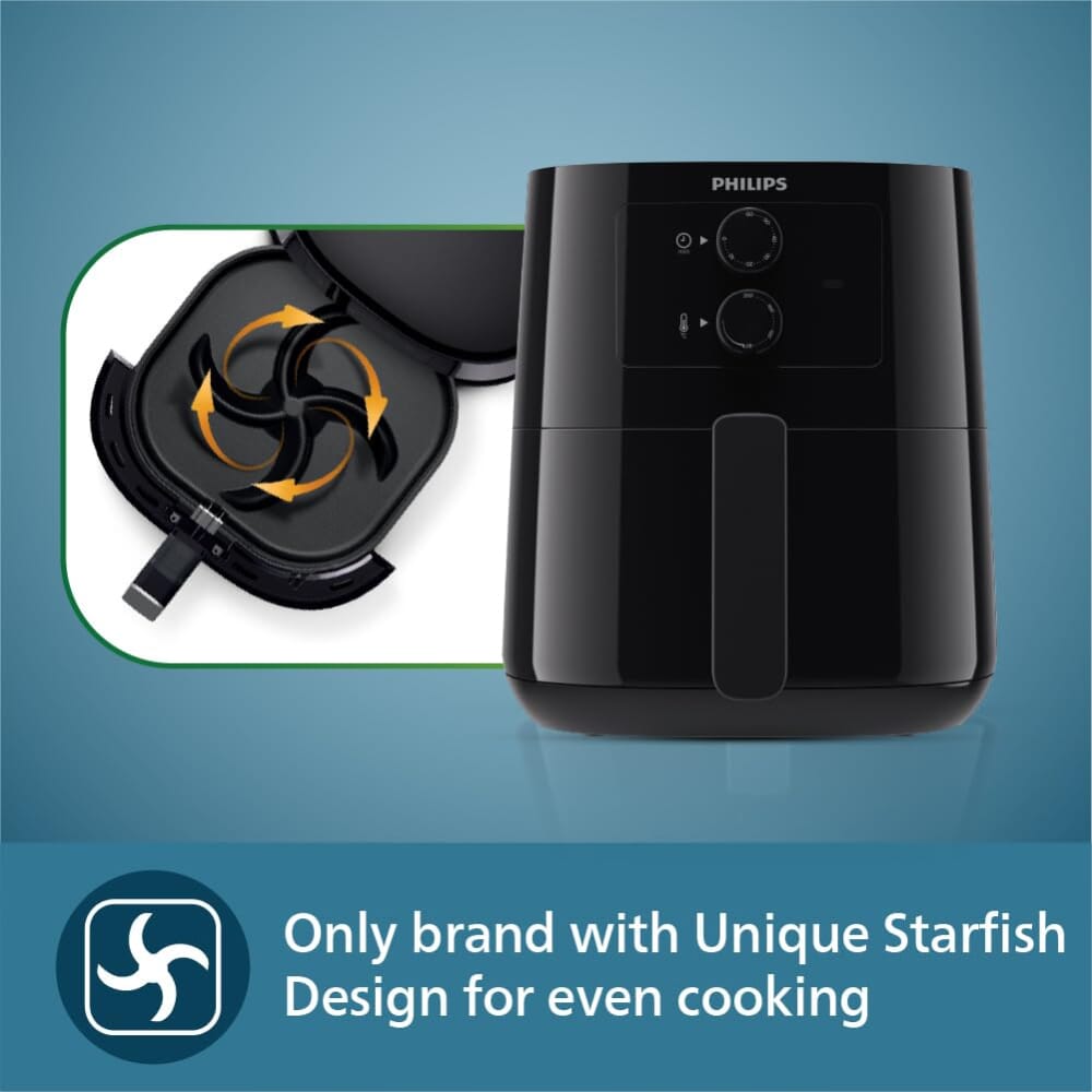 PHILIPS Air Fryer HD9200/90, uses up to 90% less fat, 1400W, 4.1 Liter, with Rapid Air Technology - Black